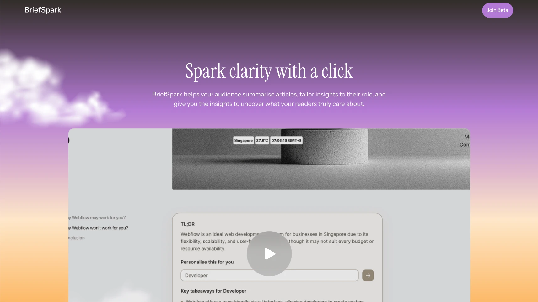 Landing page hero