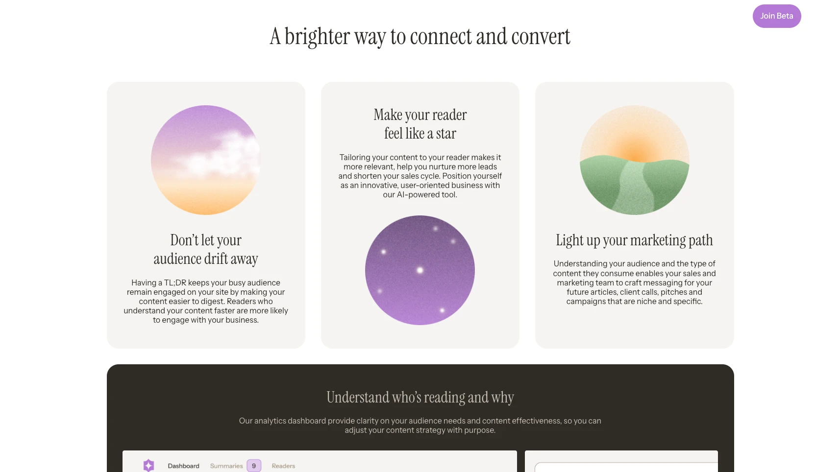 Landing page features